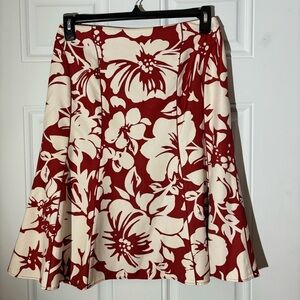 ❤️2/$15 or 3/$21❤️Ann Taylor Red Floral Silk Skirt, Size 6